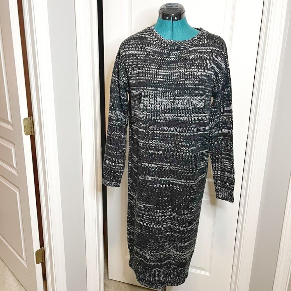 Forever 21 Chunky Knit Marled Print Midi Long Sleeve Round Neck Sweater Dress